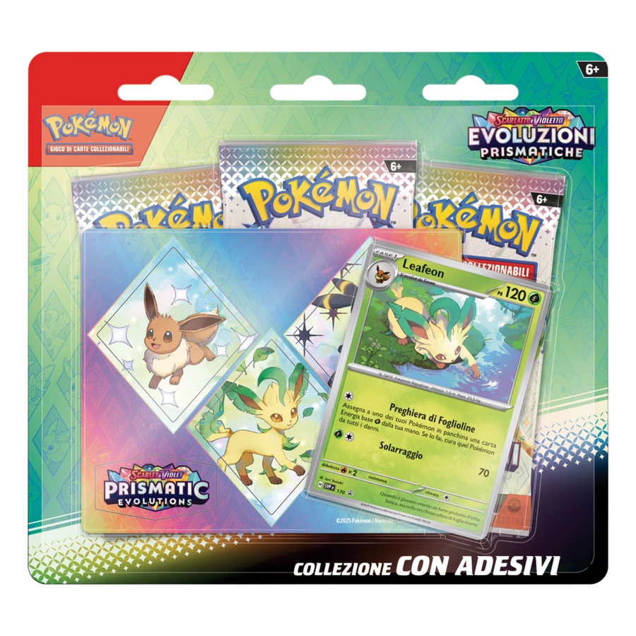 Scarlet & Violet Prismatic Evolutions Leafeon 3 Pack Blister Sticker Collection