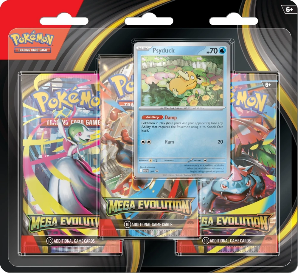Mega Evolution 3-Pack 吸塑包裝 — 可達鴨 — Reference: 英文 packaging