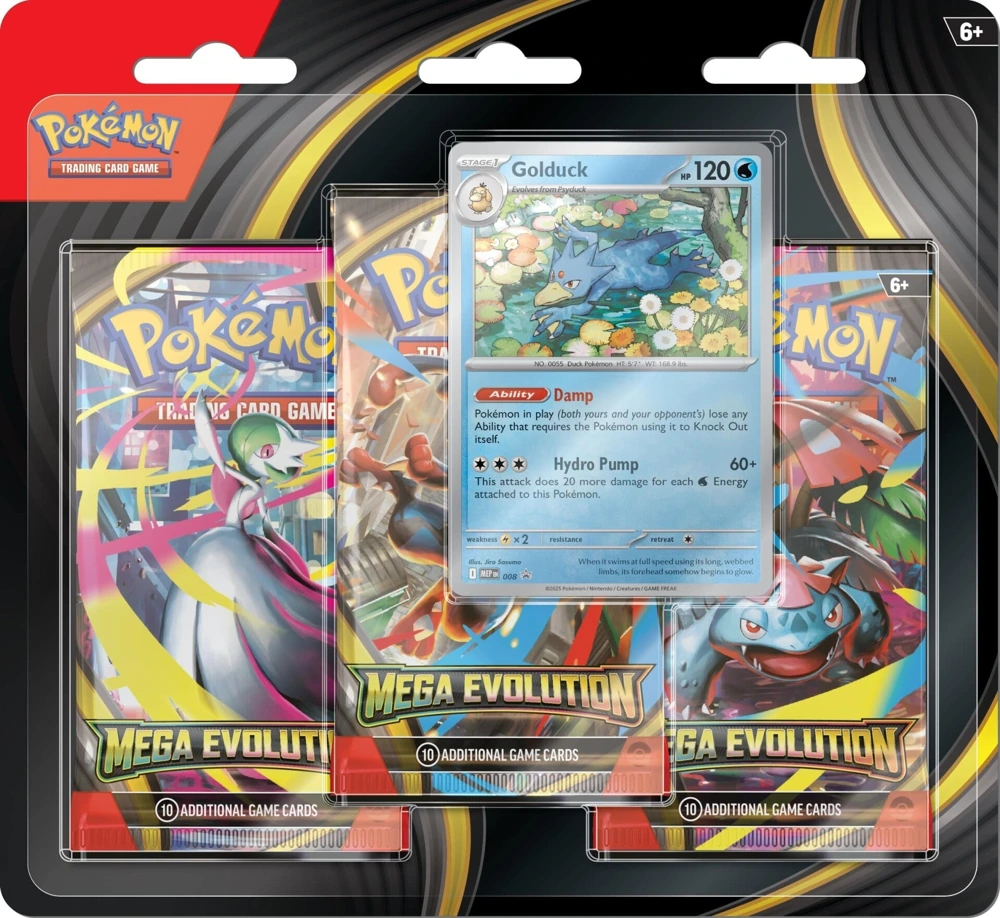 Mega Evolution 3-Pack 吸塑包裝 — 哥達鴨 — Reference: 英文 packaging